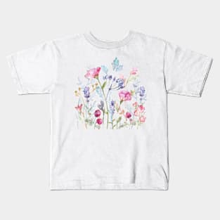 watercolor flower field Kids T-Shirt